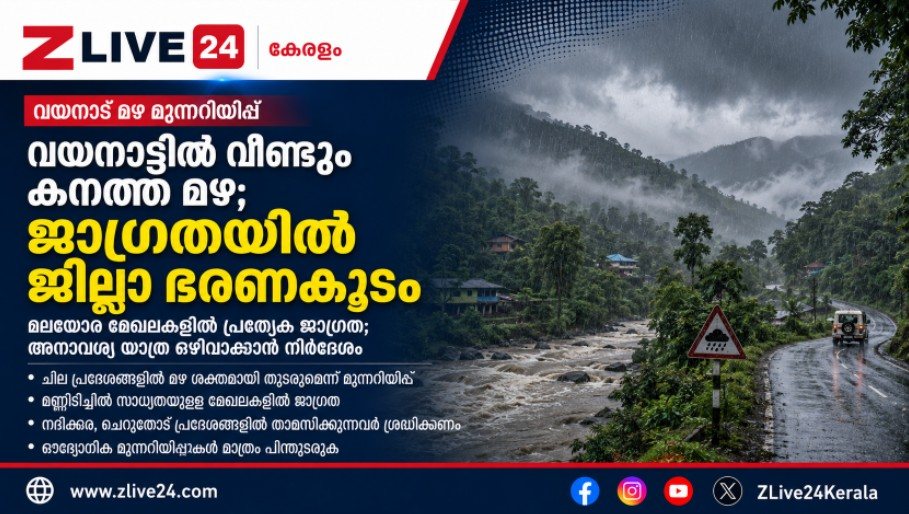 വയനാട്ടിൽ മഴ വീണ്ടും ശക്തം; മലയോര മേഖലകളിൽ അതീവ ജാഗ്രത, അനാവശ്യ യാത്ര ഒഴിവാക്കണമെന്ന് മുന്നറിയിപ്പ്